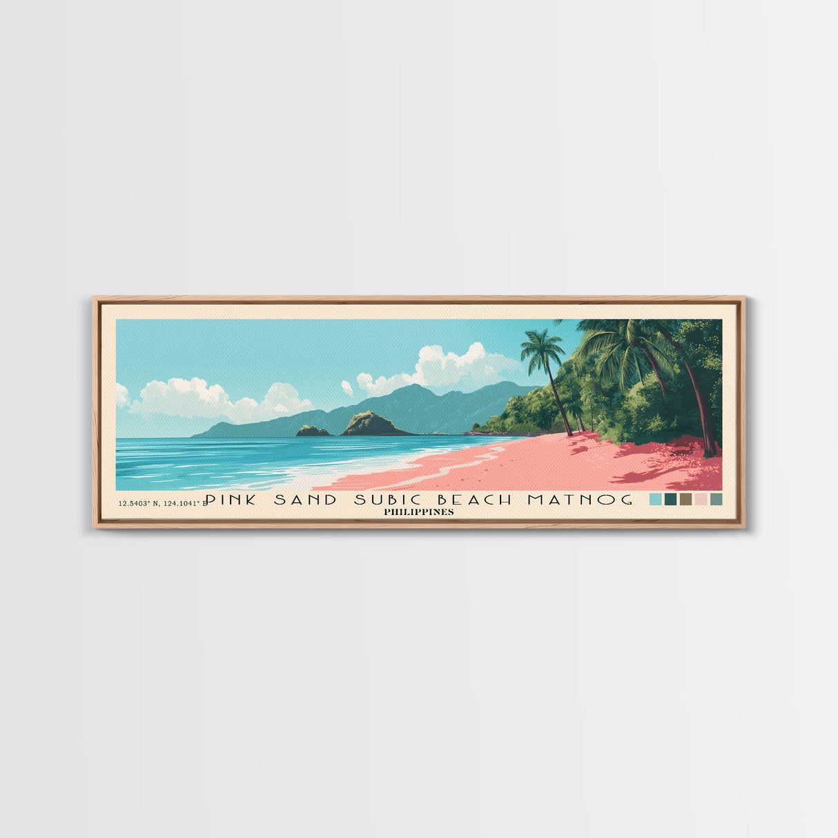 Pink sand Subic beach Matnog, Philippines Panoramic Print, Vacation Gift, Philippines Wall Art, Beach Painting, Beach Decor, Beach Or Lakehouse Art