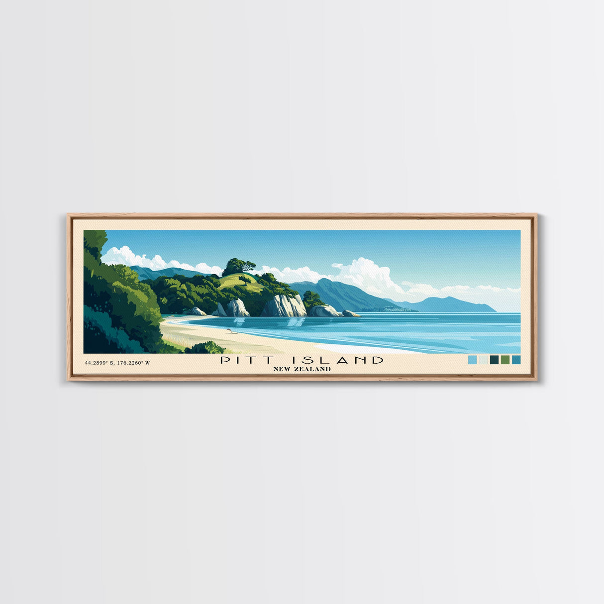 Pitt Island, New Zealand Panoramic Beach Print, Vacation Gift, New Zealand Wall Art, Beach Painting, Beach Decor, Beach Painting