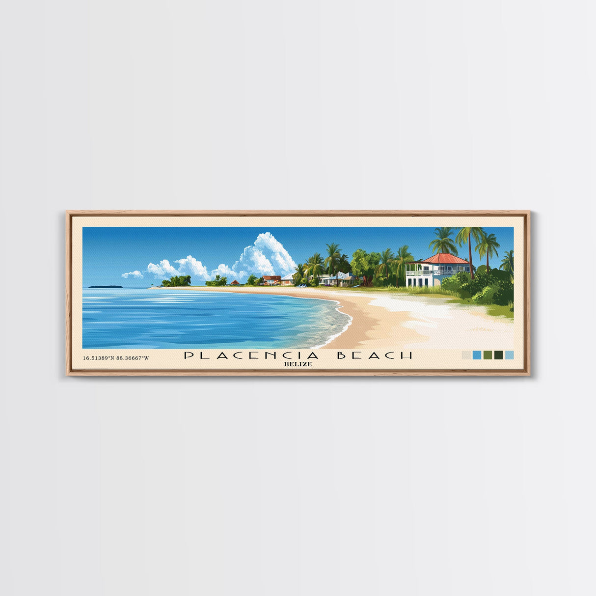 Placencia Beach, Belize Panoramic Print, Vacation Gift, Belize Wall Art, Beach Painting, Beach Decor, Large Wall Art, Wood Frame Art