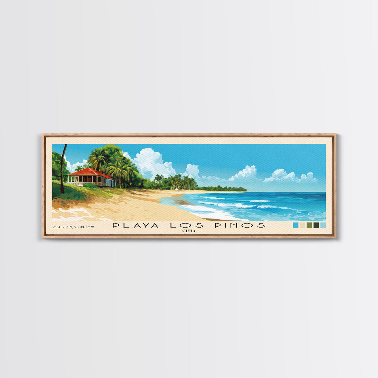 Playa Los Pinos, Cuba Panoramic Print, Vacation Gift, Cuba Wall Art, Beach Painting, Beach Decor, Beach Or Lakehouse Art