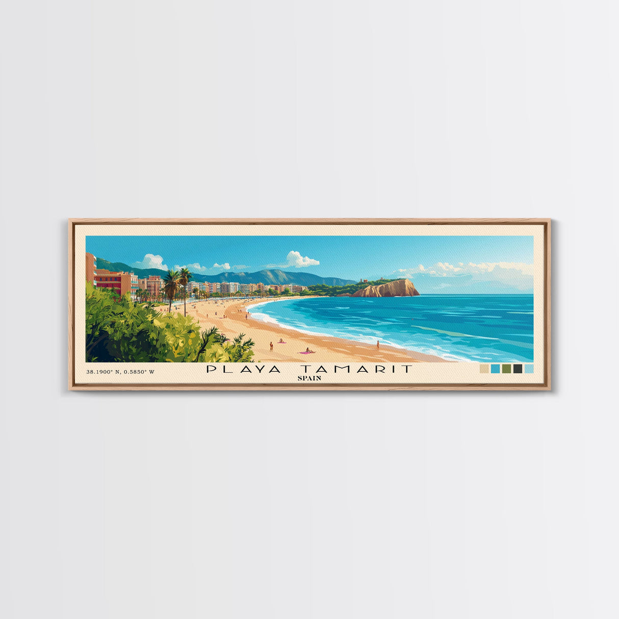 Playa Tamarit, Spain Panoramic Print, Vacation Gift, Spain Wall Art, Beach Painting, Beach Decor, Beach Or Lakehouse Art