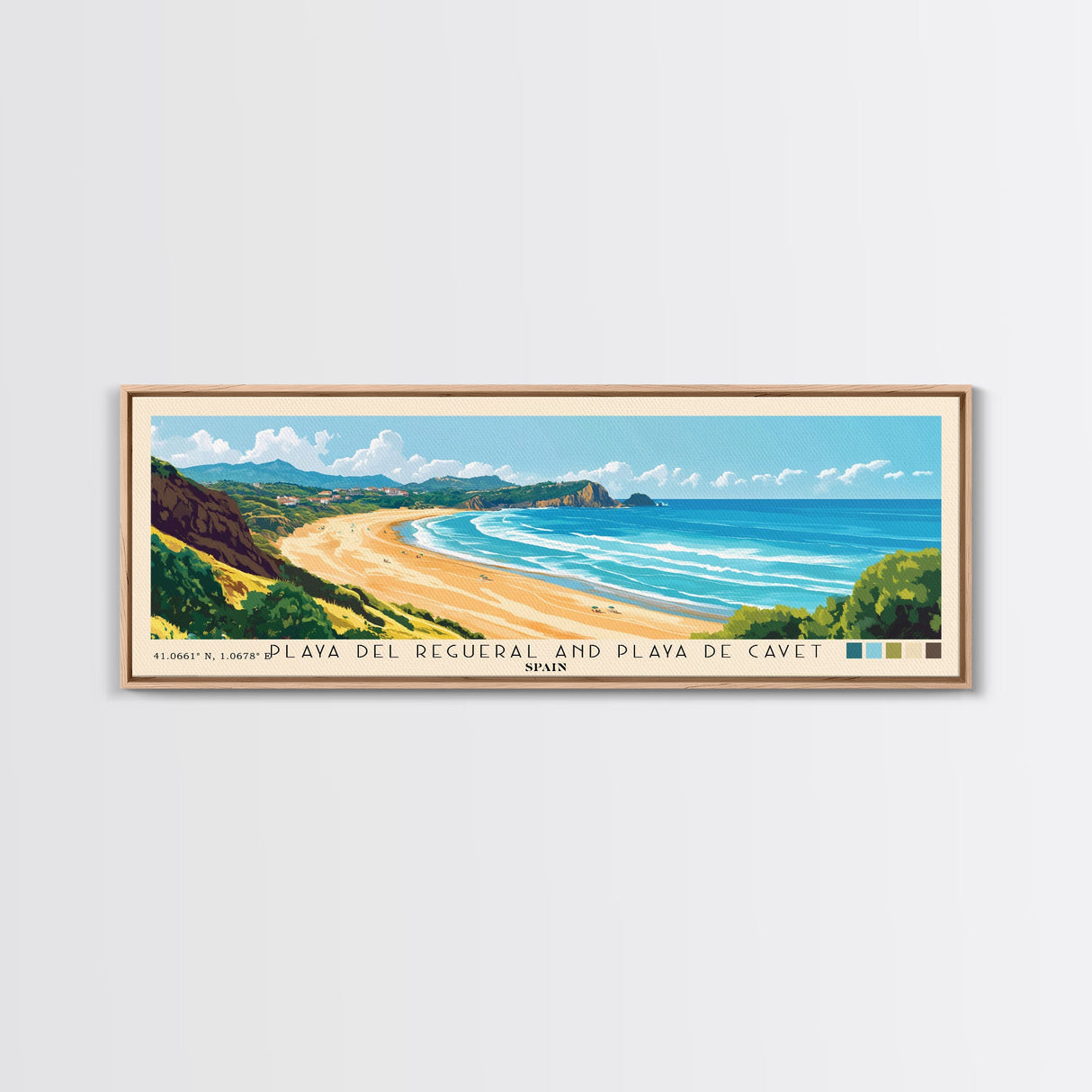 Playa del Regueral and Playa de Cavet, Spain Panoramic Print, Vacation Gift, Spain Wall Art, Beach Painting, Beach Decor, Large Wall Art, Wood Frame Art