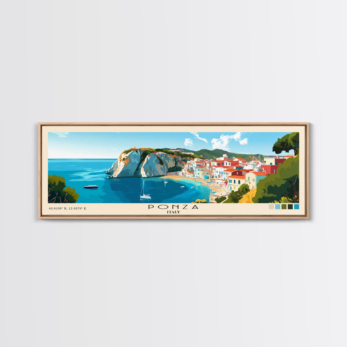 Ponza, Italy Panoramic Beach Print, Vacation Gift, Italy Wall Art, Beach Painting, Beach Decor, Beach Painting