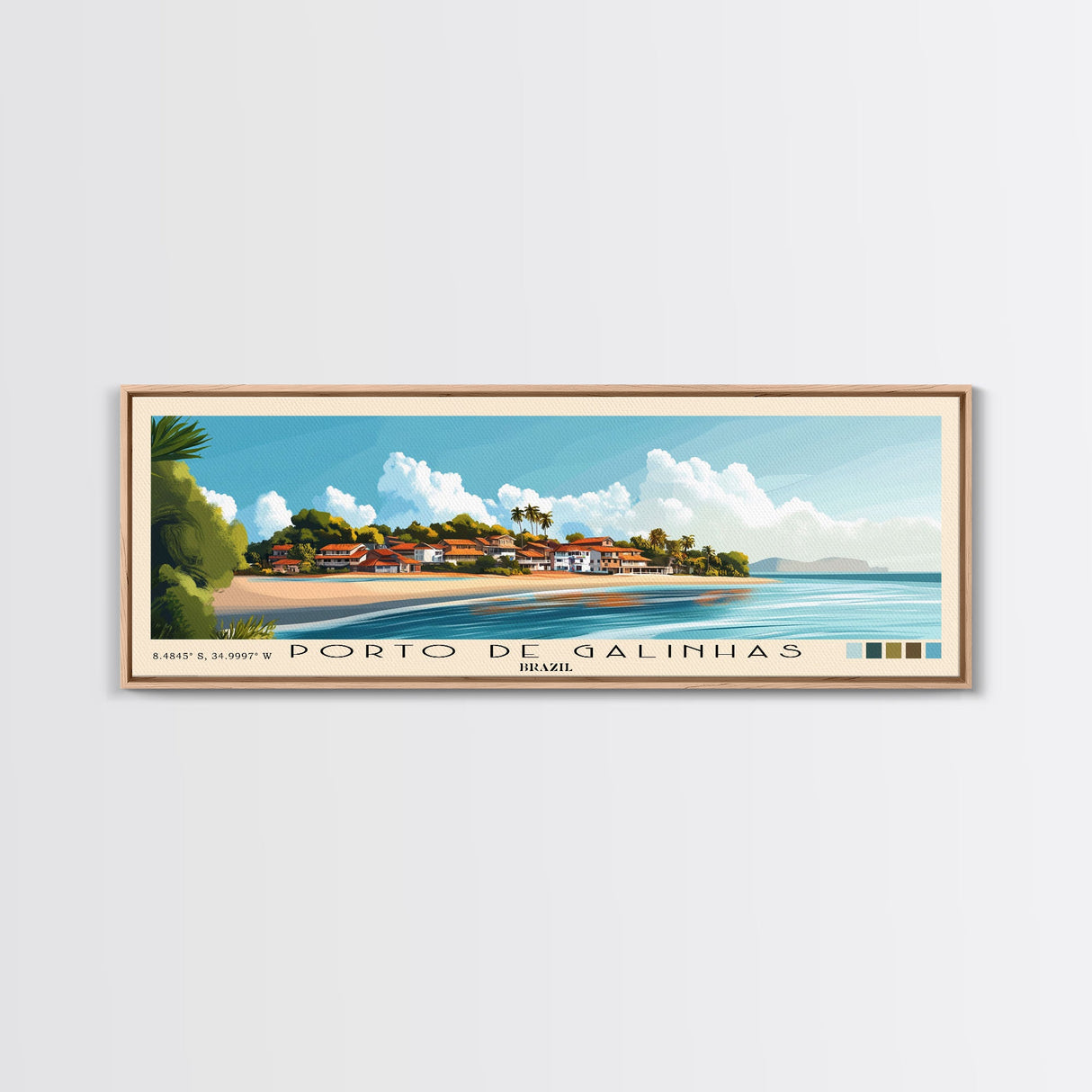 Porto de Galinhas, Brazil Panoramic Print, Vacation Gift, Brazil Wall Art, Beach Painting, Beach Decor, Large Wall Art, Wood Frame Art