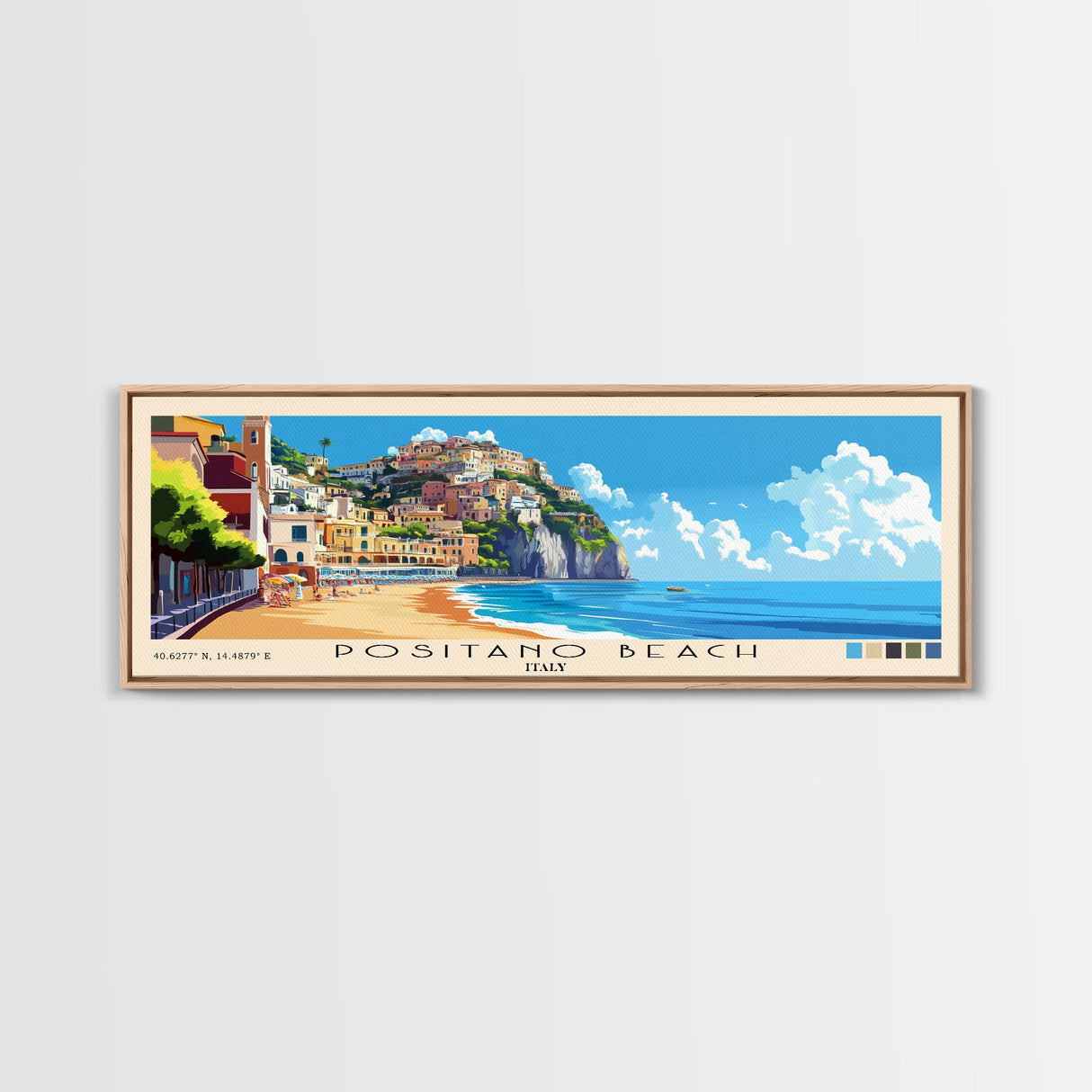 Positano Beach, Italy Panoramic Print, Vacation Gift, Italy Wall Art, Beach Painting, Beach Decor, Beach Or Lakehouse Art