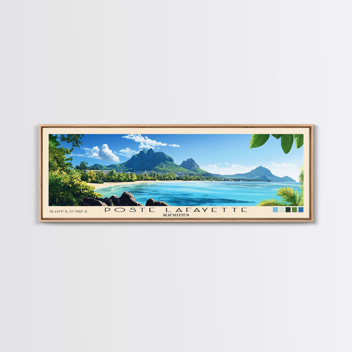 Poste Lafayette, Mauritius Panoramic Print, Vacation Gift, Mauritius Wall Art, Beach Painting, Beach Decor, Large Wall Art, Wood Frame Art