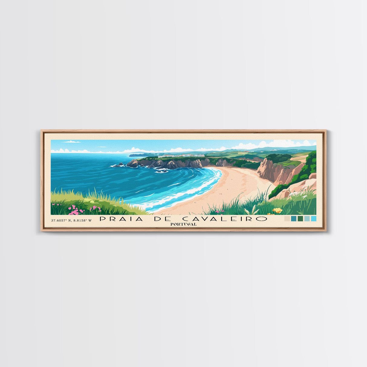 Praia de Cavaleiro, Portugal Panoramic Beach Print, Vacation Gift, Portugal Wall Art, Beach Painting, Beach Decor, Beach Painting