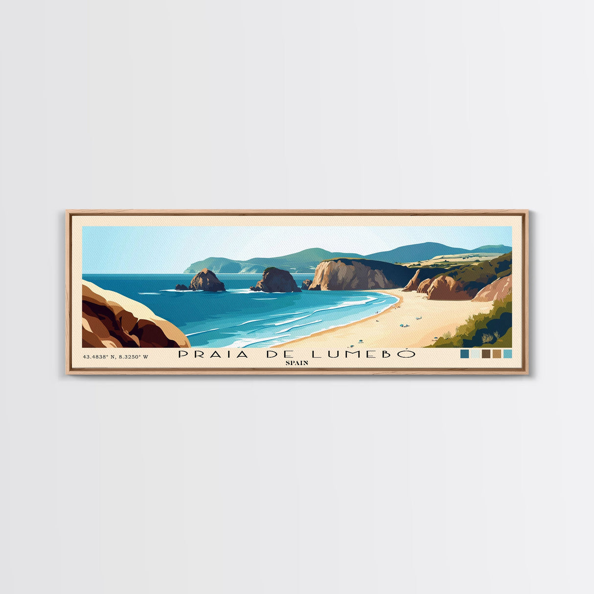 Praia de Lumebó, Spain Panoramic Beach Print, Vacation Gift, Spain Wall Art, Framed Canvas Print, Framed Beach Painting