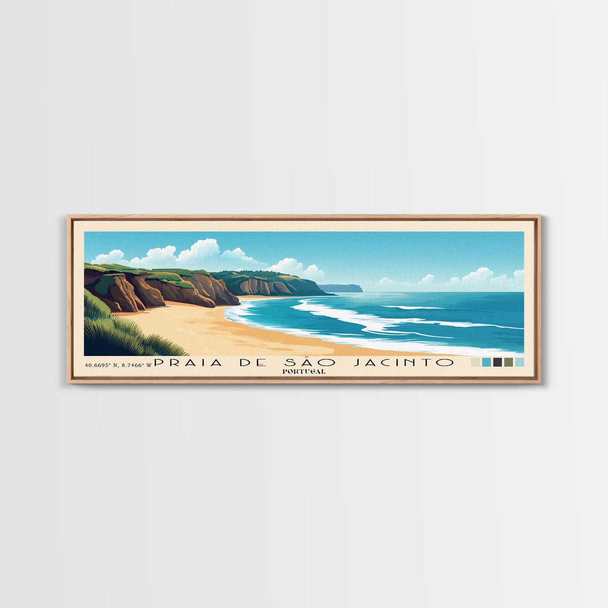 Praia de São Jacinto, Portugal Panoramic Print, Vacation Gift, Portugal Wall Art, Beach Painting, Beach Decor, Large Wall Art, Wood Frame Art