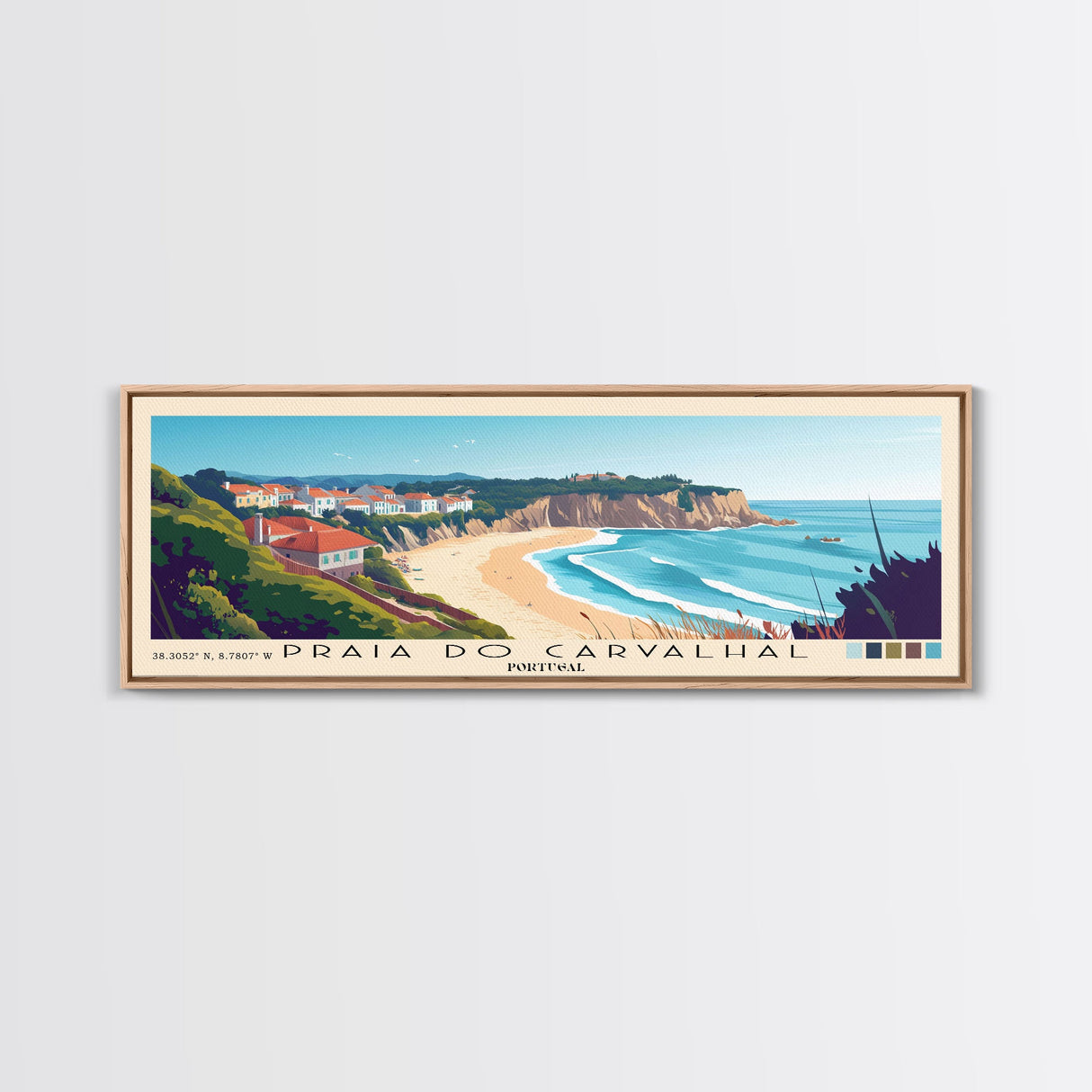 Praia do Carvalhal, Portugal Panoramic Print, Vacation Gift, Portugal Wall Art, Beach Painting, Beach Decor, Beach Or Lakehouse Art