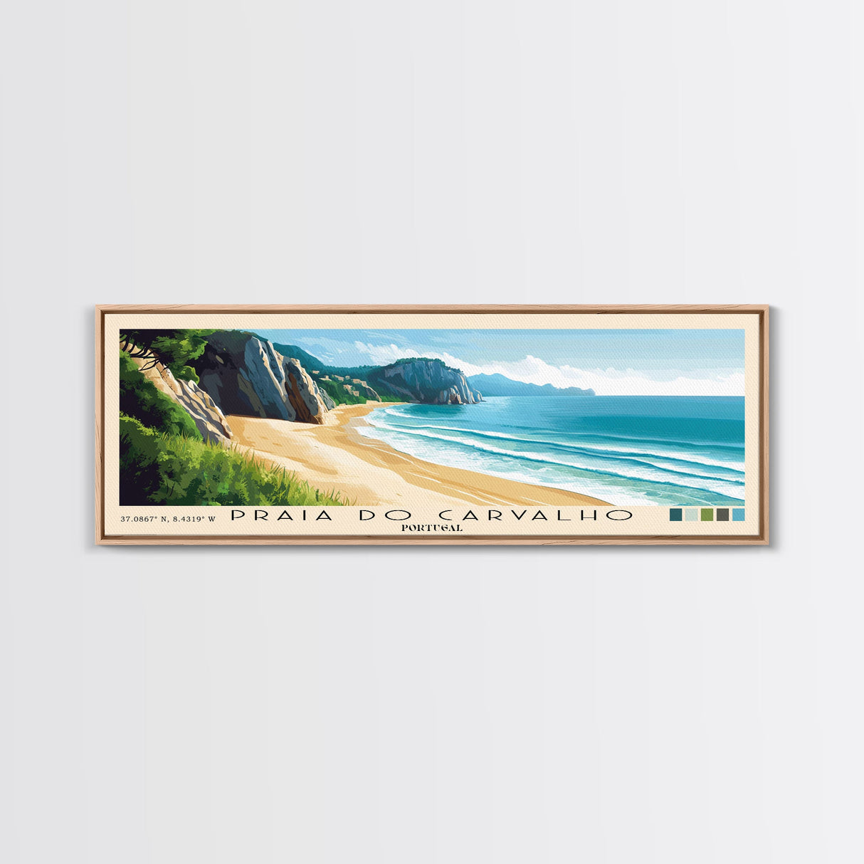 Praia do Carvalho, Portugal Panoramic Beach Print, Vacation Gift, Portugal Wall Art, Beach Painting, Beach Decor, Beach Painting