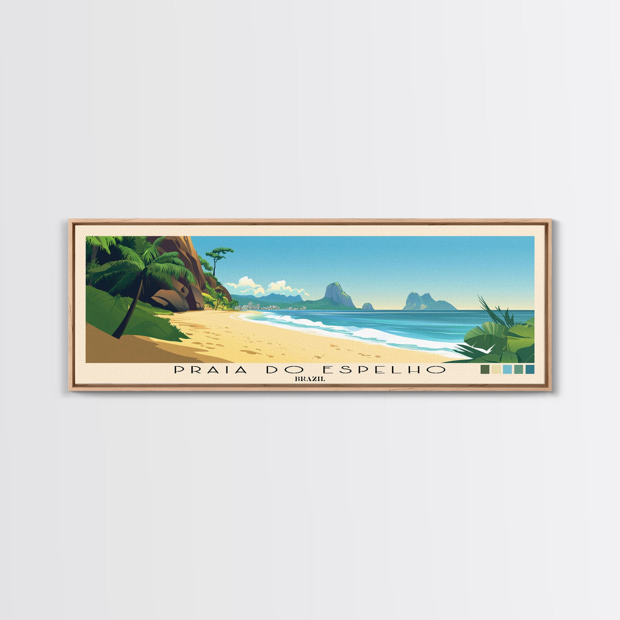 Praia do Espelho, Brazil Panoramic Print, Vacation Gift, Brazil Wall Art, Beach Painting, Beach Decor, Large Wall Art, Wood Frame Art