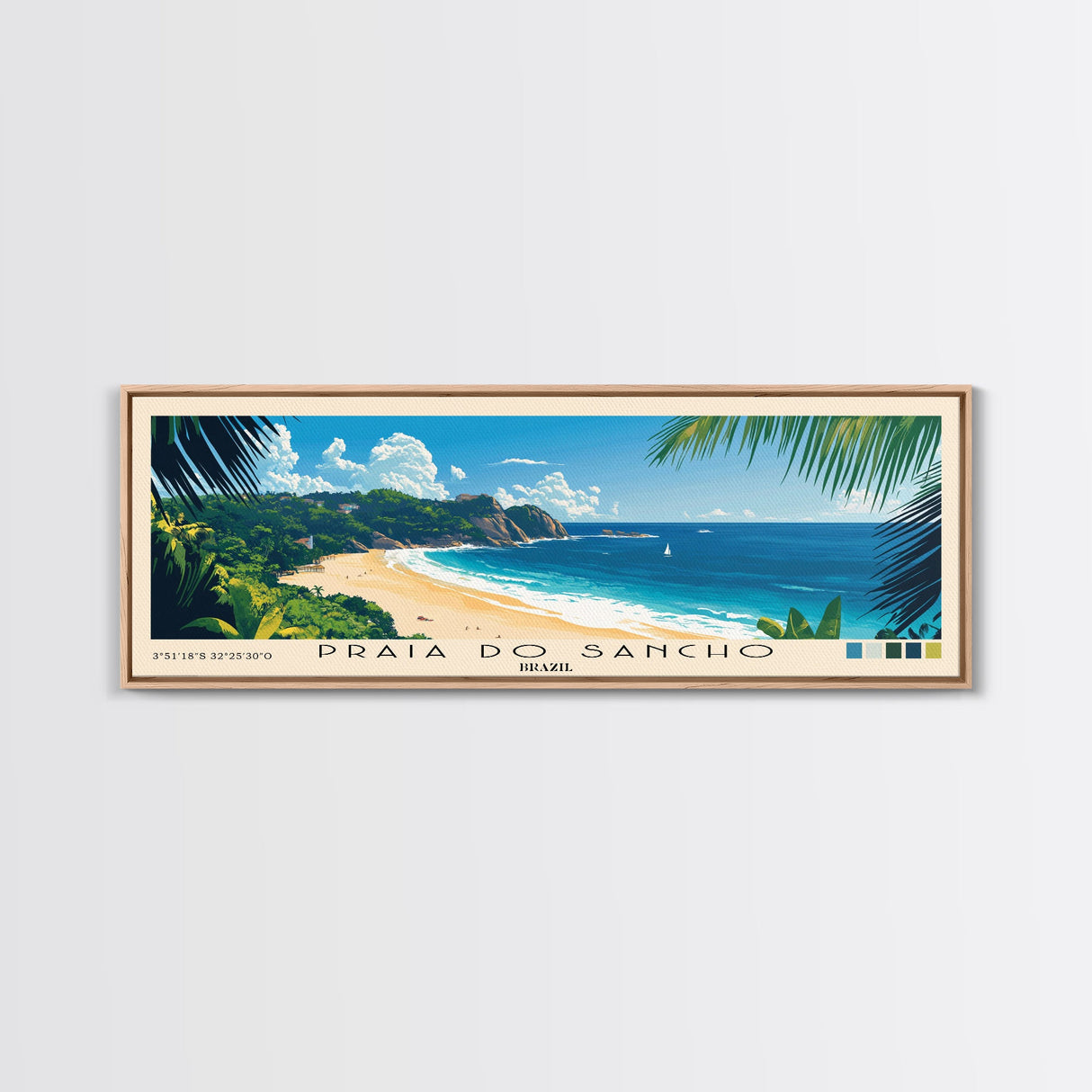 Praia do Sancho, Brazil Panoramic Beach Print, Vacation Gift, Brazil Wall Art, Beach Painting, Beach Decor, Beach Painting