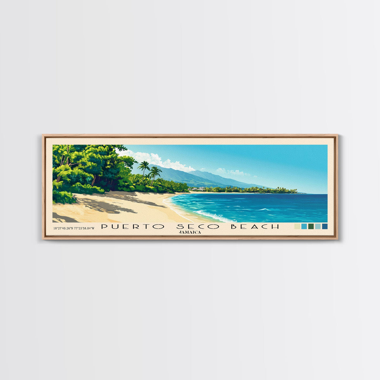 Puerto Seco Beach, Jamaica Panoramic Beach Print, Vacation Gift, Jamaica Wall Art, Beach Painting, Beach Decor, Beach Painting