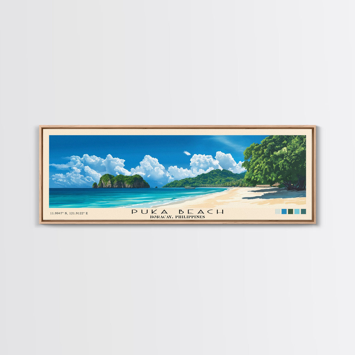 Puka Beach, Boracay, Philippines Panoramic Beach Print, Vacation Gift, Boracay, Philippines Wall Art, Framed Canvas Print, Framed Beach Painting