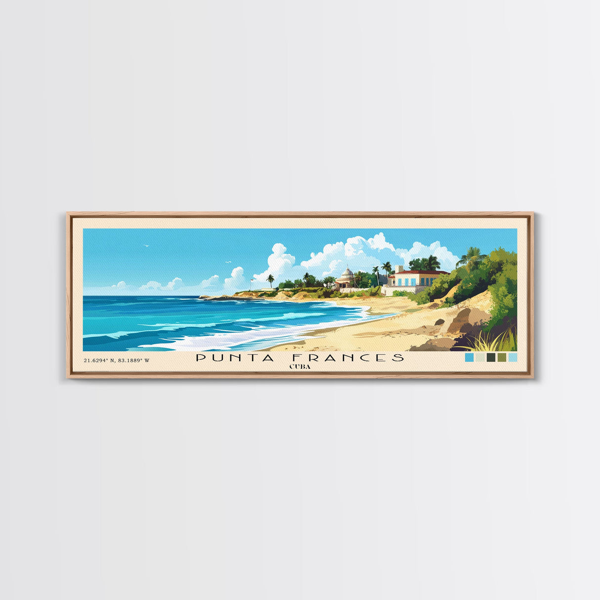 Punta Frances, Cuba Panoramic Print, Vacation Gift, Cuba Wall Art, Beach Painting, Beach Decor, Large Wall Art, Wood Frame Art