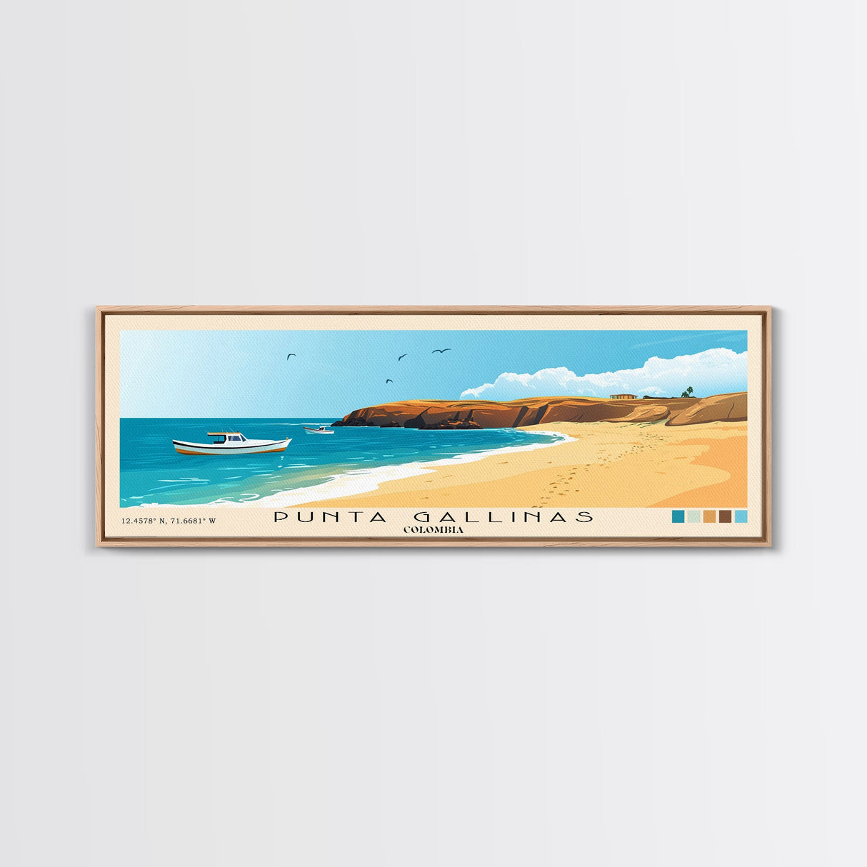 Punta Gallinas, Colombia Panoramic Beach Print, Vacation Gift, Colombia Wall Art, Framed Canvas Print, Framed Beach Painting