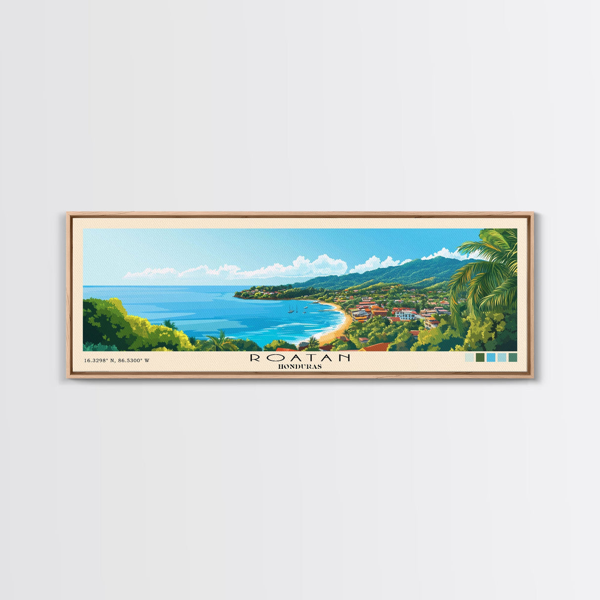 ROATAN, HONDURAS Panoramic Print, Vacation Gift, HONDURAS Wall Art, Beach Painting, Beach Decor, Beach Or Lakehouse Art