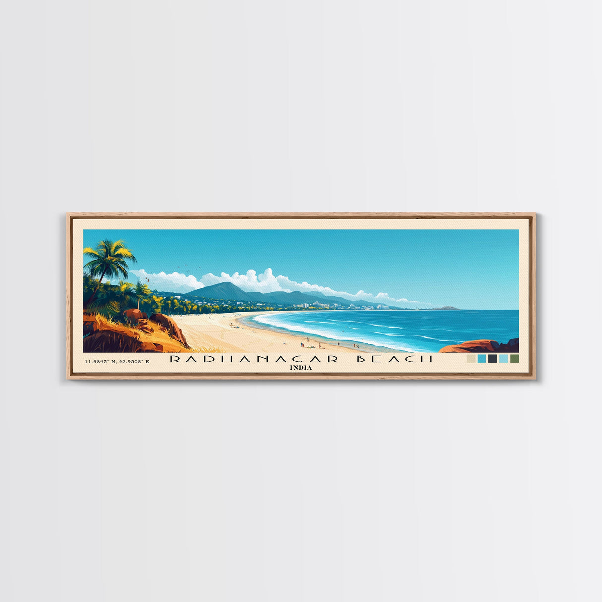 Radhanagar Beach, India Panoramic Beach Print, Vacation Gift, India Wall Art, Framed Canvas Print, Framed Beach Painting