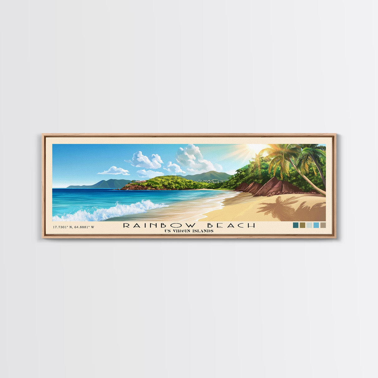 Rainbow Beach, US Virgin islands Panoramic Beach Print, Vacation Gift, US Virgin islands Wall Art, Framed Canvas Print, Framed Beach Painting