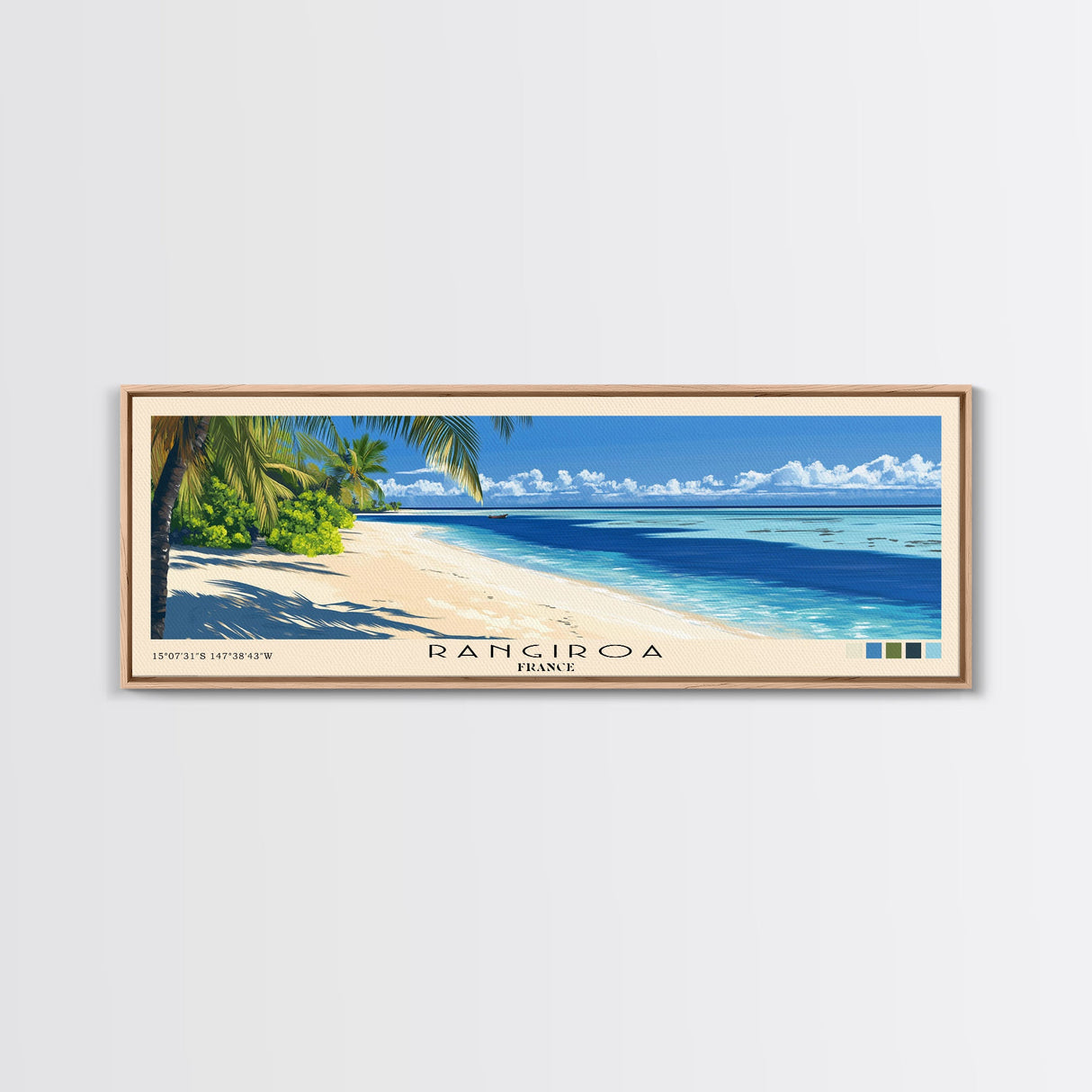 Rangiroa, France Panoramic Print, Vacation Gift, France Wall Art, Beach Painting, Beach Decor, Large Wall Art, Wood Frame Art