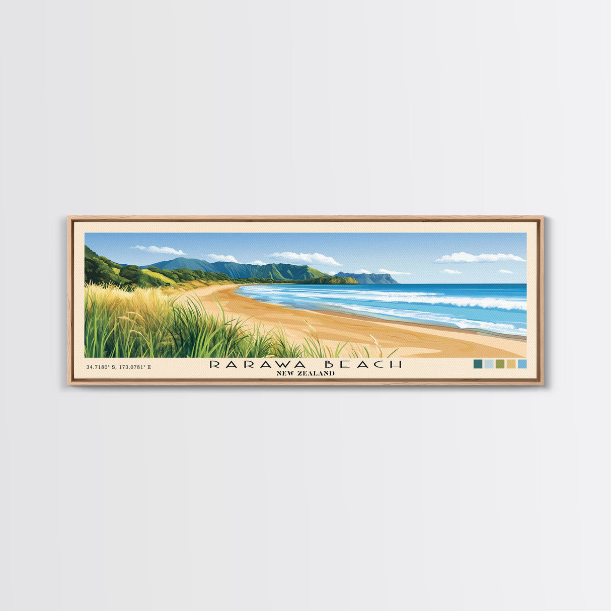 Rarawa Beach, New Zealand Panoramic Print, Vacation Gift, New Zealand Wall Art, Beach Painting, Beach Decor, Beach Or Lakehouse Art