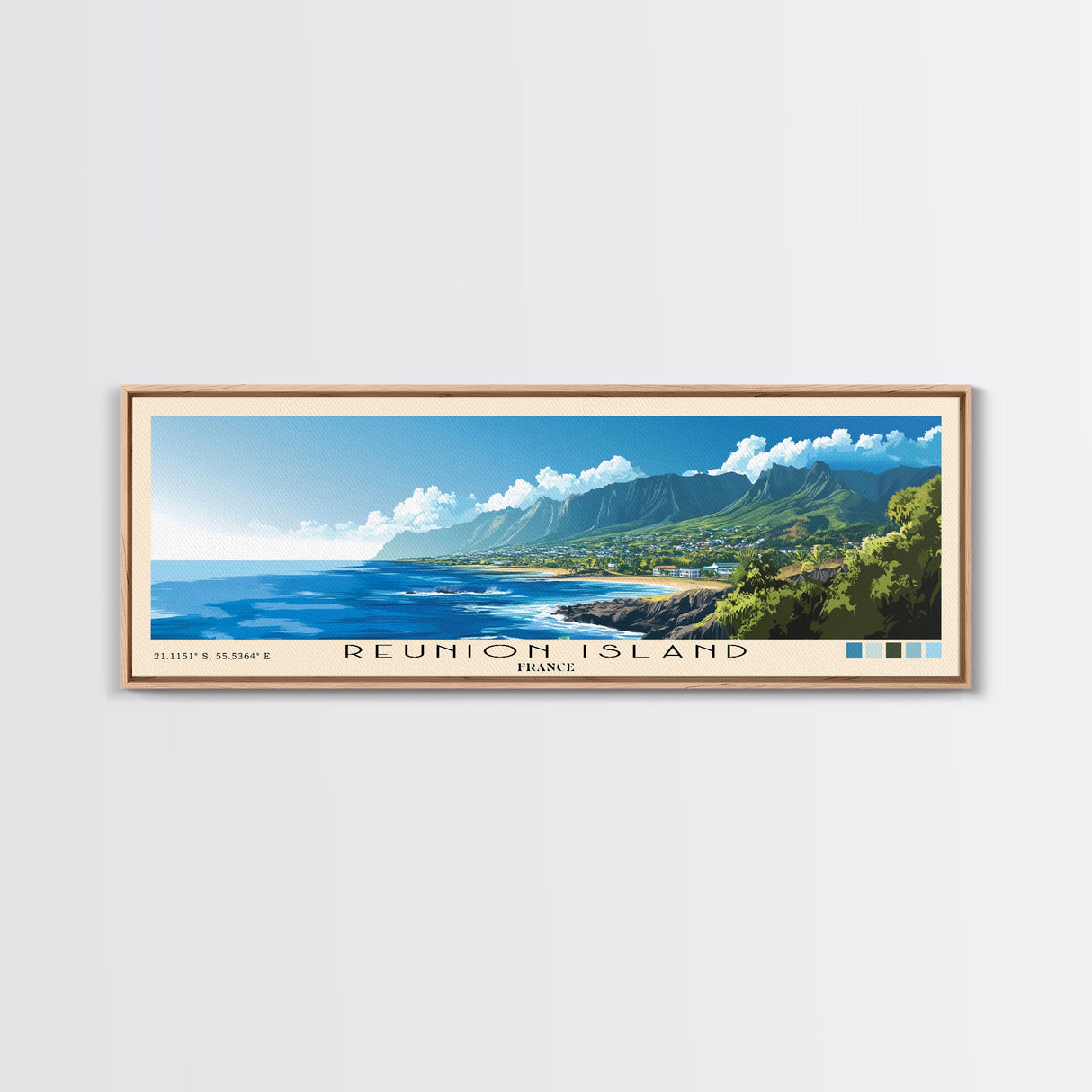 Reunion Island, France Panoramic Beach Print, Vacation Gift, France Wall Art, Beach Painting, Beach Decor, Beach Painting