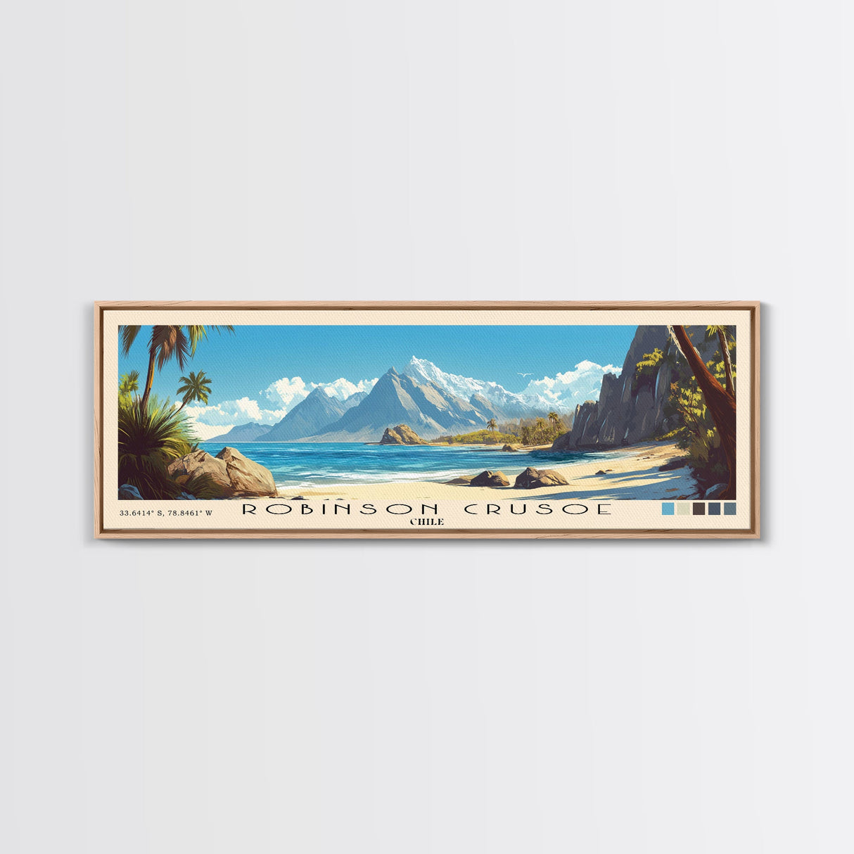 Robinson Crusoe, Chile Panoramic Print, Vacation Gift, Chile Wall Art, Beach Painting, Beach Decor, Large Wall Art, Wood Frame Art