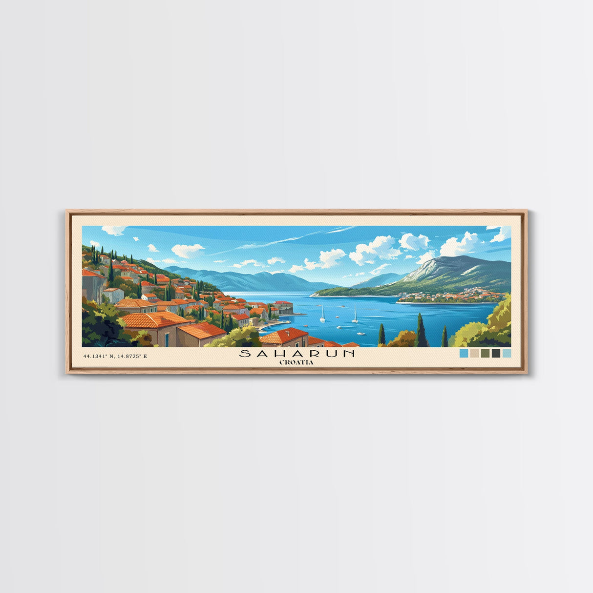 Saharun, Croatia Panoramic Print, Vacation Gift, Croatia Wall Art, Beach Painting, Beach Decor, Beach Or Lakehouse Art