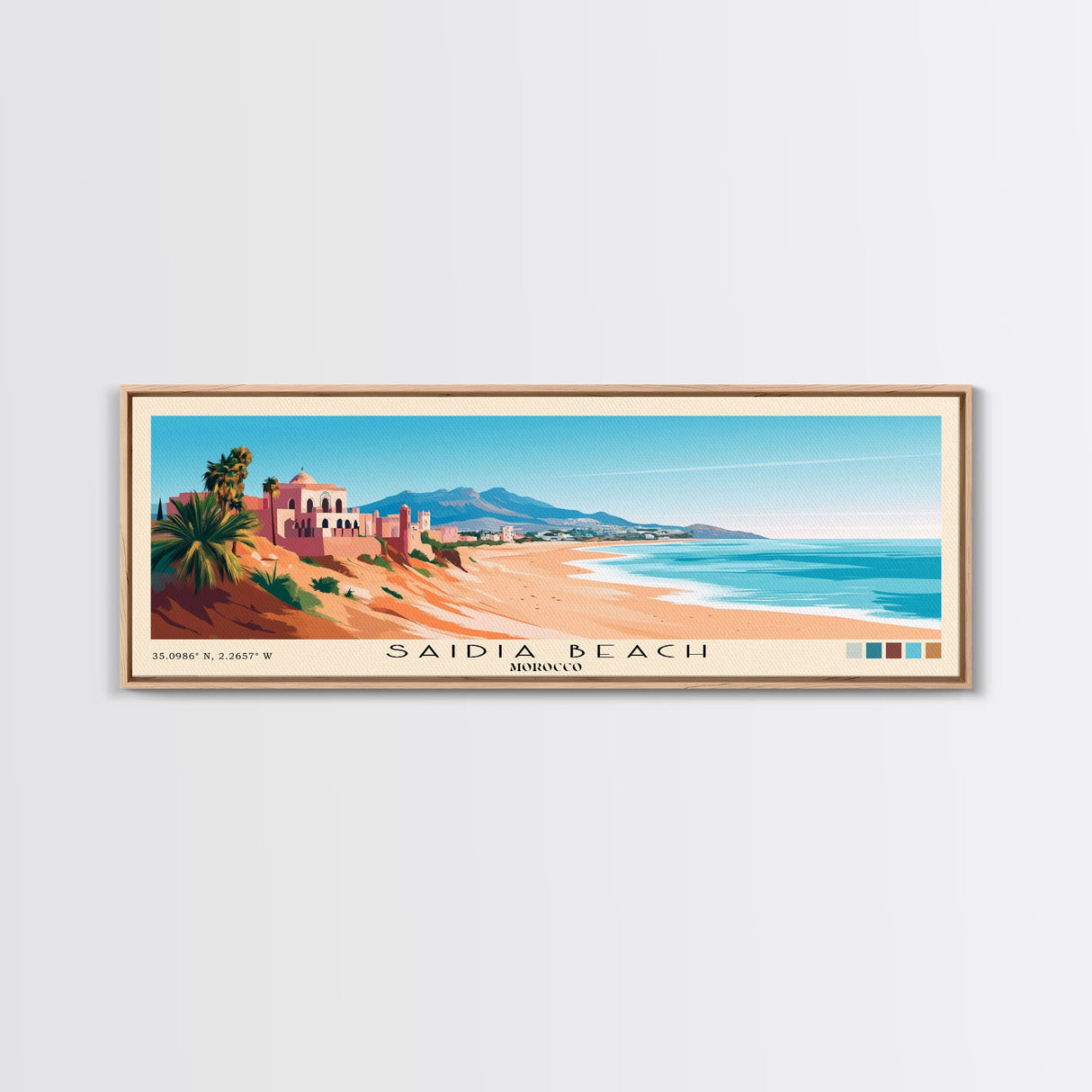 Saidia Beach, Morocco Panoramic Print, Vacation Gift, Morocco Wall Art, Beach Painting, Beach Decor, Large Wall Art, Wood Frame Art