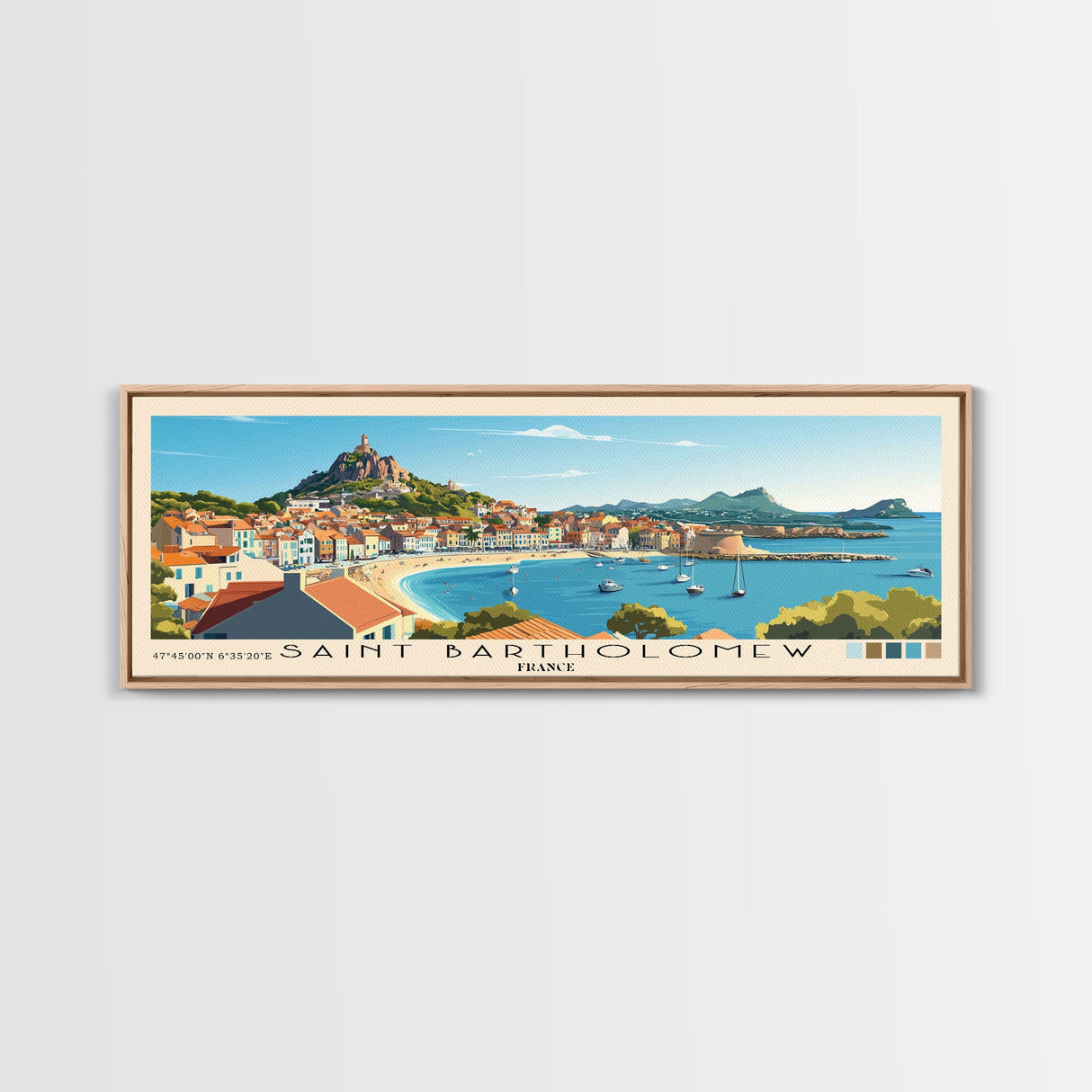 Saint Bartholomew, France Panoramic Beach Print, Vacation Gift, France Wall Art, Framed Canvas Print, Framed Beach Painting