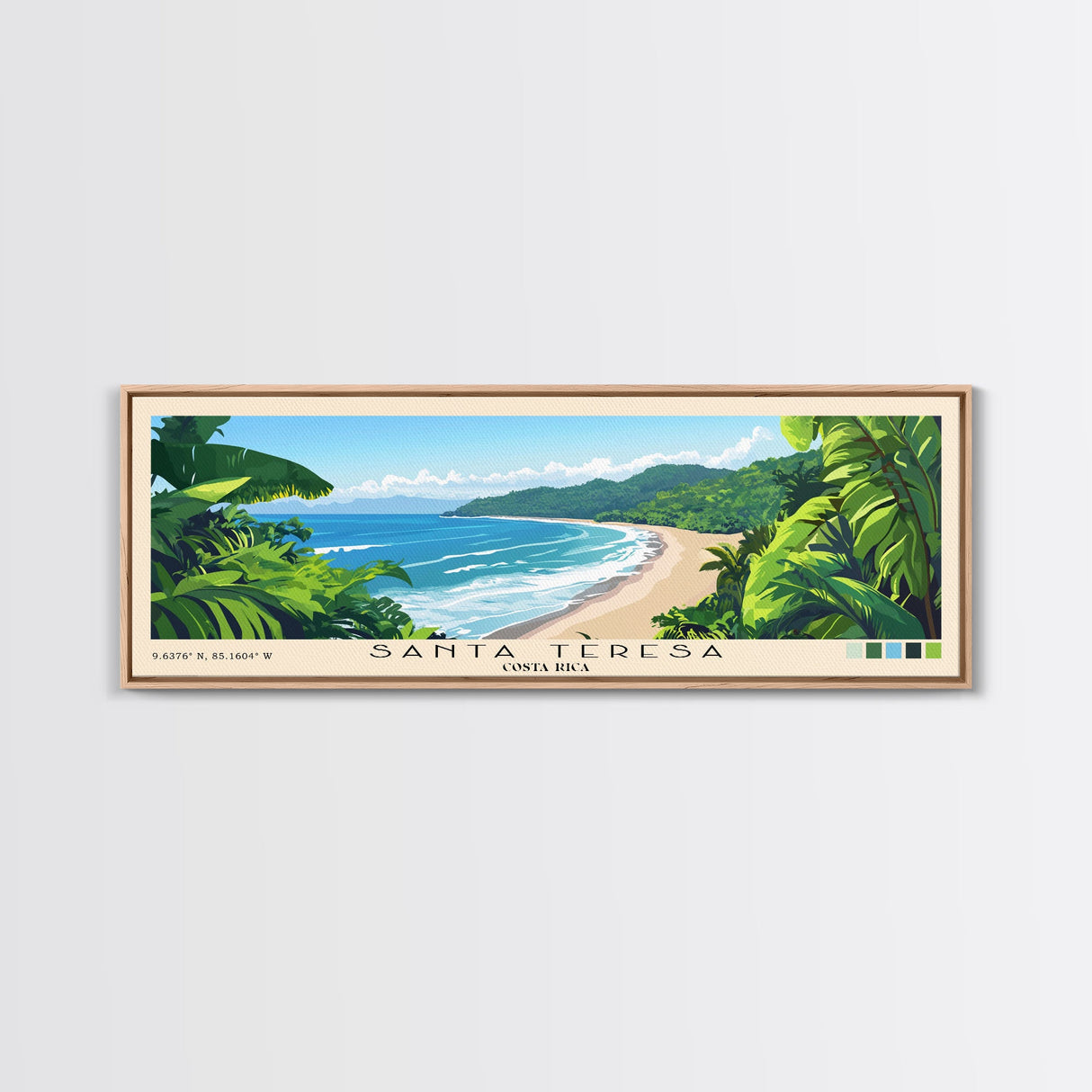 Santa Teresa, Costa Rica Panoramic Print, Vacation Gift, Costa Rica Wall Art, Beach Painting, Beach Decor, Large Wall Art, Wood Frame Art