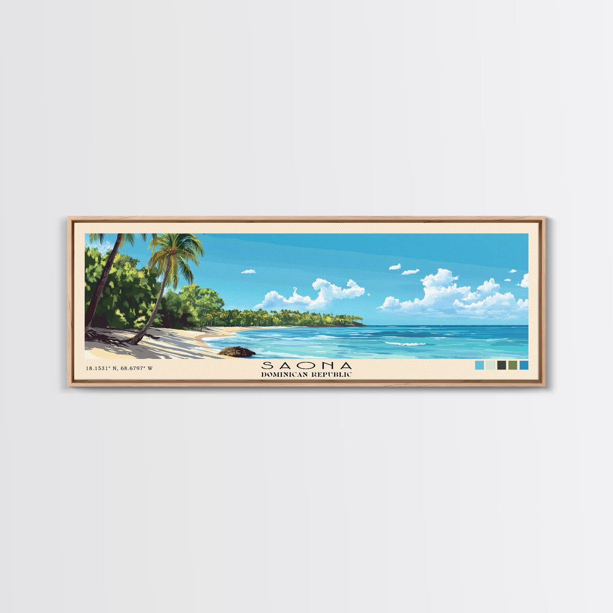 Saona, Dominican Republic Panoramic Print, Vacation Gift, Dominican Republic Wall Art, Beach Painting, Beach Decor, Large Wall Art, Wood Frame Art