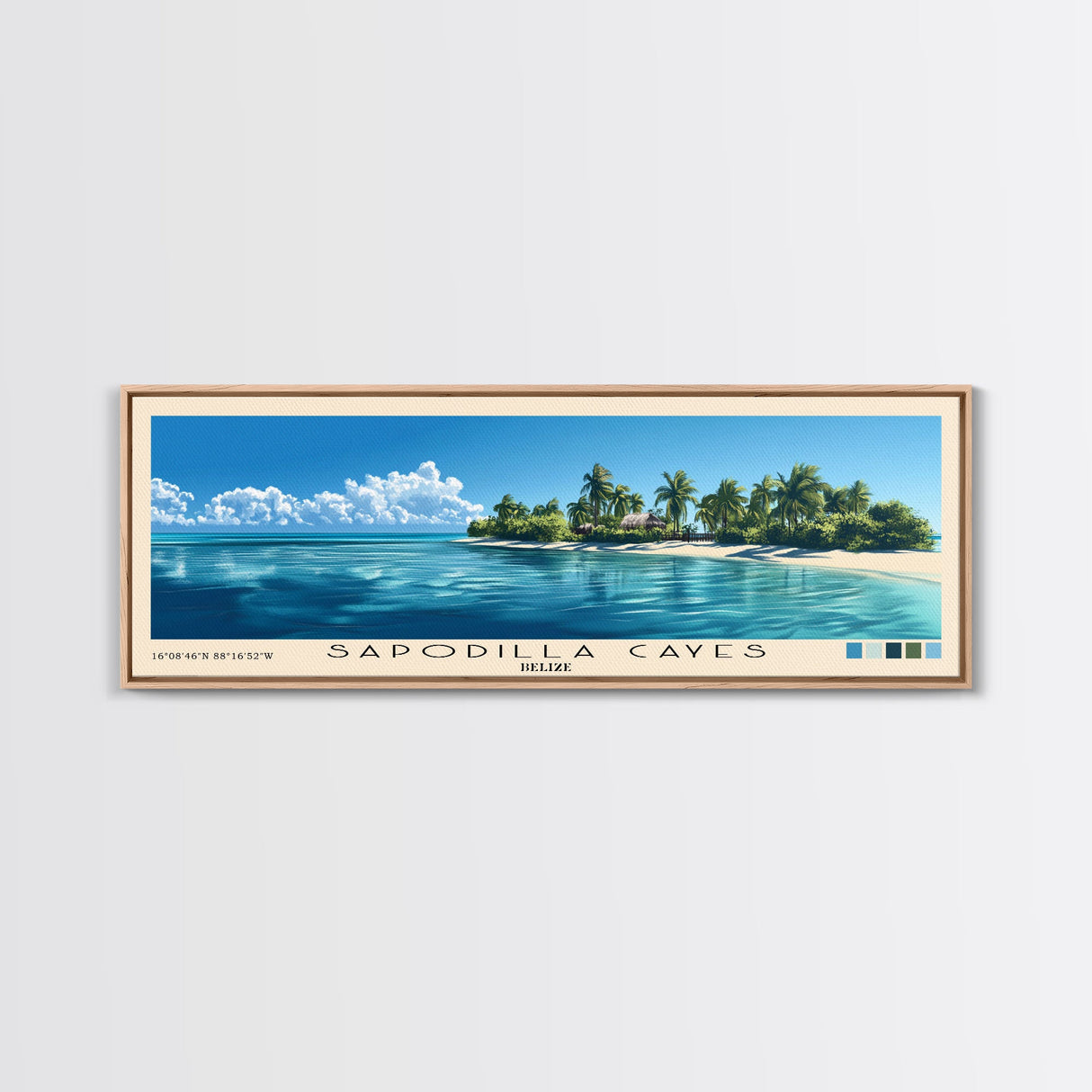 Sapodilla Cayes, Belize Panoramic Beach Print, Vacation Gift, Belize Wall Art, Framed Canvas Print, Framed Beach Painting