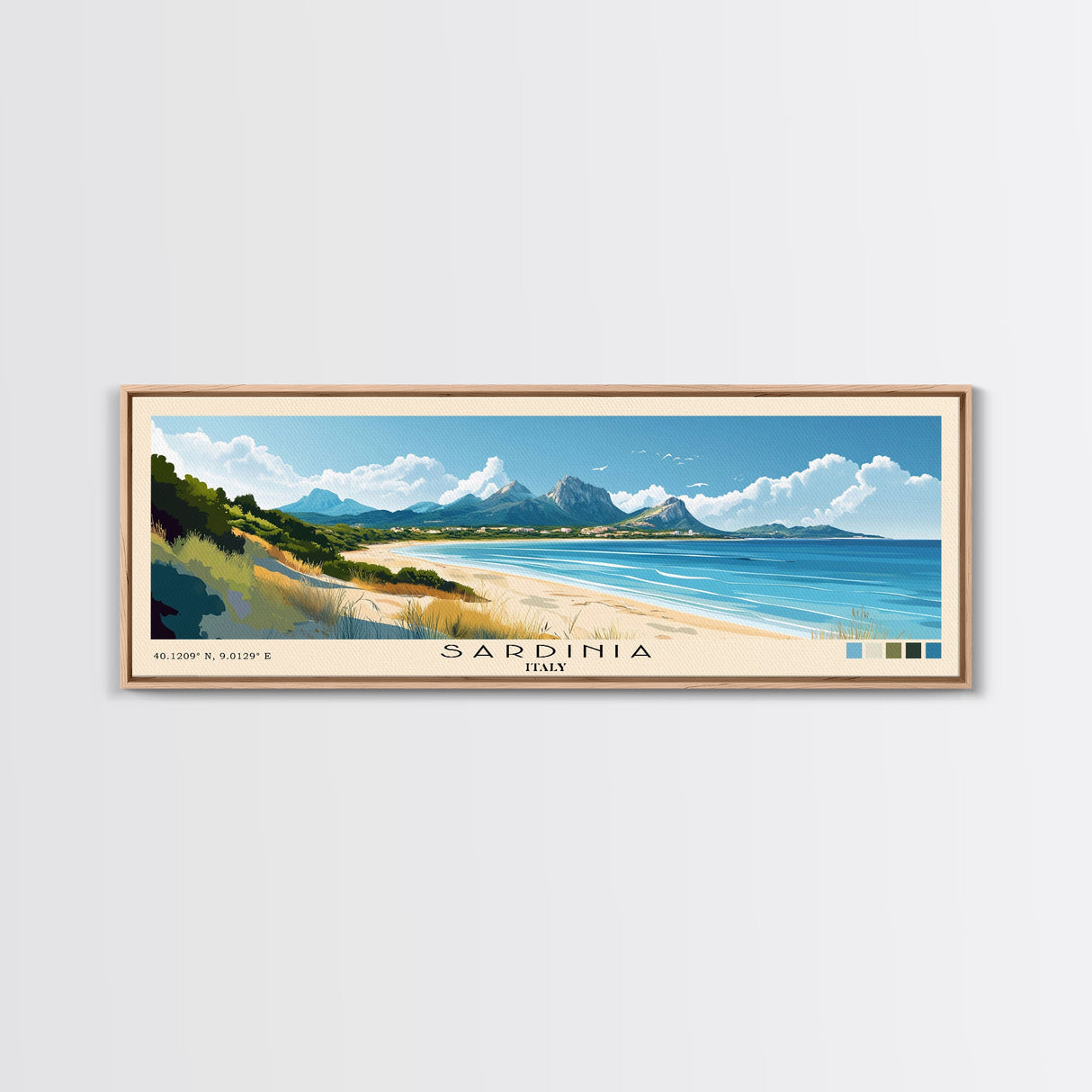 Sardinia, Italy Panoramic Beach Print, Vacation Gift, Italy Wall Art, Beach Painting, Beach Decor, Beach Painting