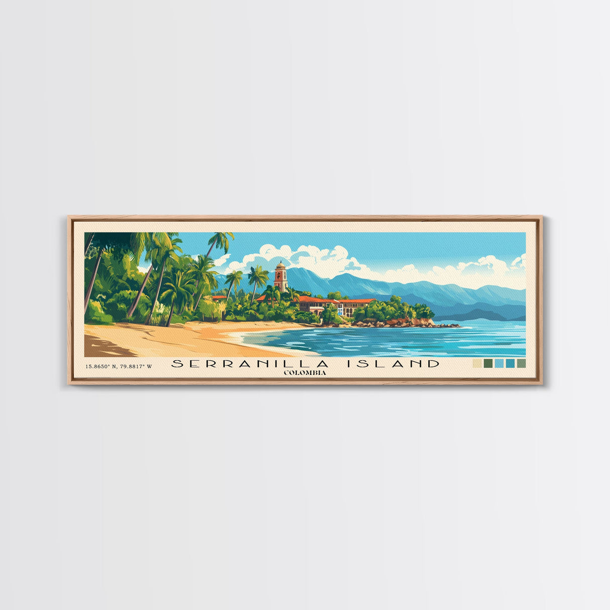 Serranilla Island, Colombia Panoramic Beach Print, Vacation Gift, Colombia Wall Art, Beach Painting, Beach Decor, Beach Painting