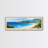 Seychelles Beach, Greece Panoramic Beach Print, Vacation Gift, Greece Wall Art, Framed Canvas Print, Framed Beach Painting