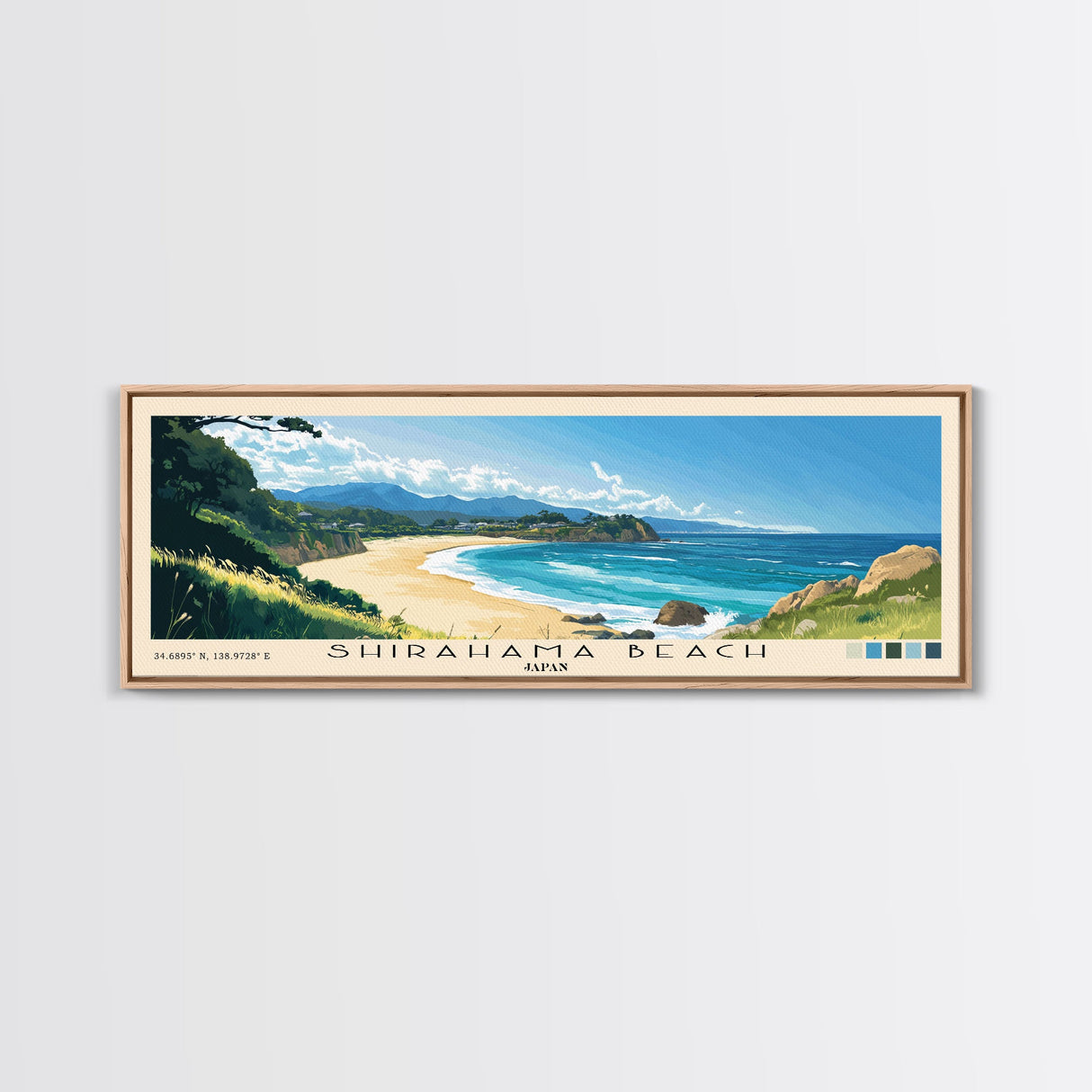 Shirahama Beach, Japan Panoramic Beach Print, Vacation Gift, Japan Wall Art, Framed Canvas Print, Framed Beach Painting