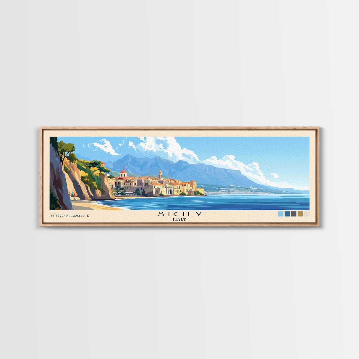 Sicily, Italy Panoramic Beach Print, Vacation Gift, Italy Wall Art, Beach Painting, Beach Decor, Beach Painting