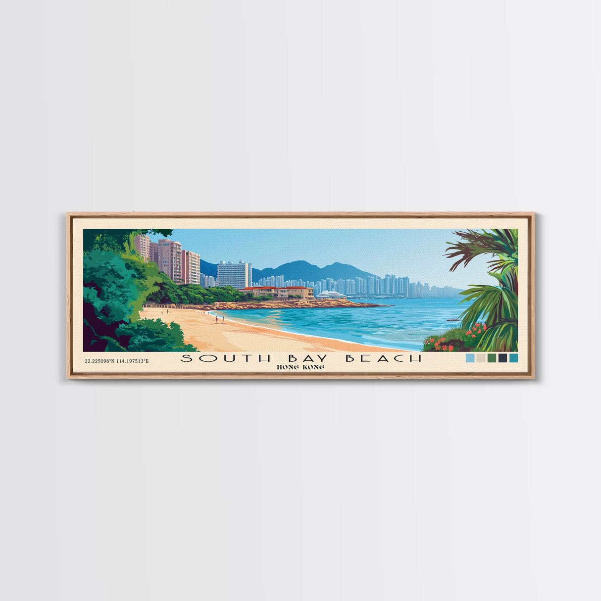 South Bay Beach, Hong Kong Panoramic Beach Print, Vacation Gift, Hong Kong Wall Art, Framed Canvas Print, Framed Beach Painting