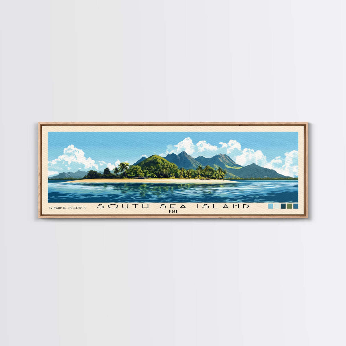 South Sea Island, Fiji Panoramic Print, Vacation Gift, Fiji Wall Art, Beach Painting, Beach Decor, Large Wall Art, Wood Frame Art