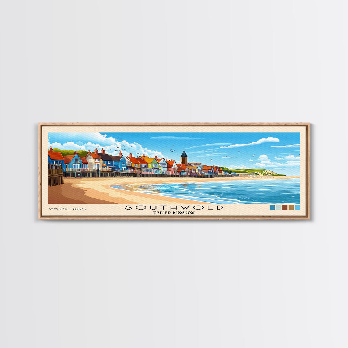 Southwold, United Kingdom Panoramic Print, Vacation Gift, United Kingdom Wall Art, Beach Painting, Beach Decor, Beach Or Lakehouse Art