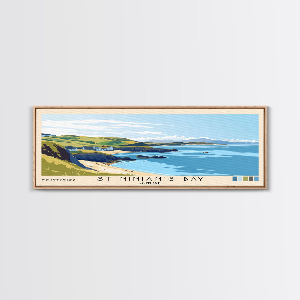 St Ninian’s Bay, Scotland Panoramic Print, Vacation Gift, Scotland Wall Art, Beach Painting, Beach Decor, Large Wall Art, Wood Frame Art