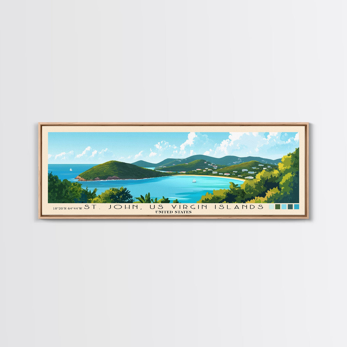 St. John, US Virgin Islands, United States Panoramic Beach Print, Vacation Gift, United States Wall Art, Framed Canvas Print, Framed Beach Painting