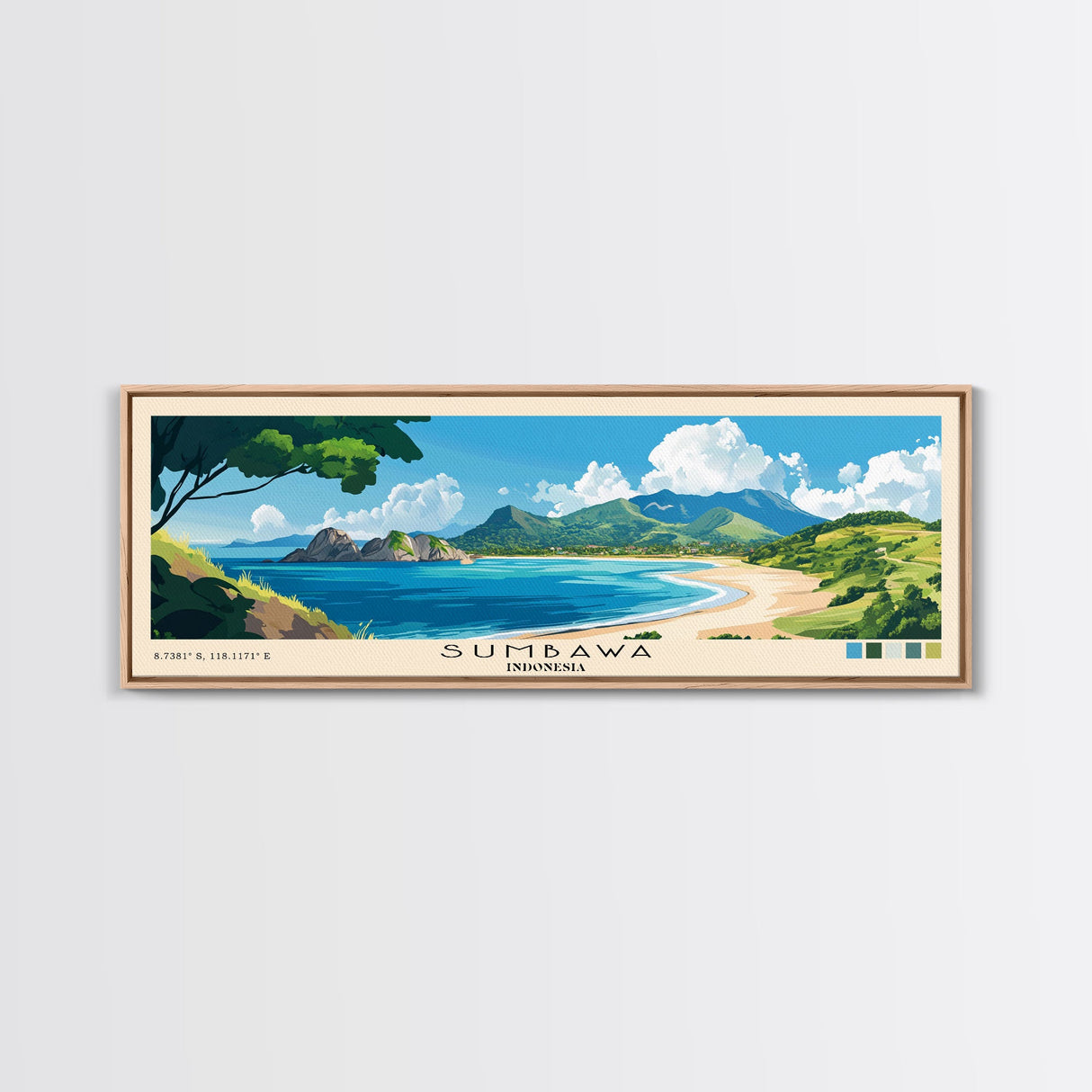 Sumbawa, Indonesia Panoramic Beach Print, Vacation Gift, Indonesia Wall Art, Beach Painting, Beach Decor, Beach Painting