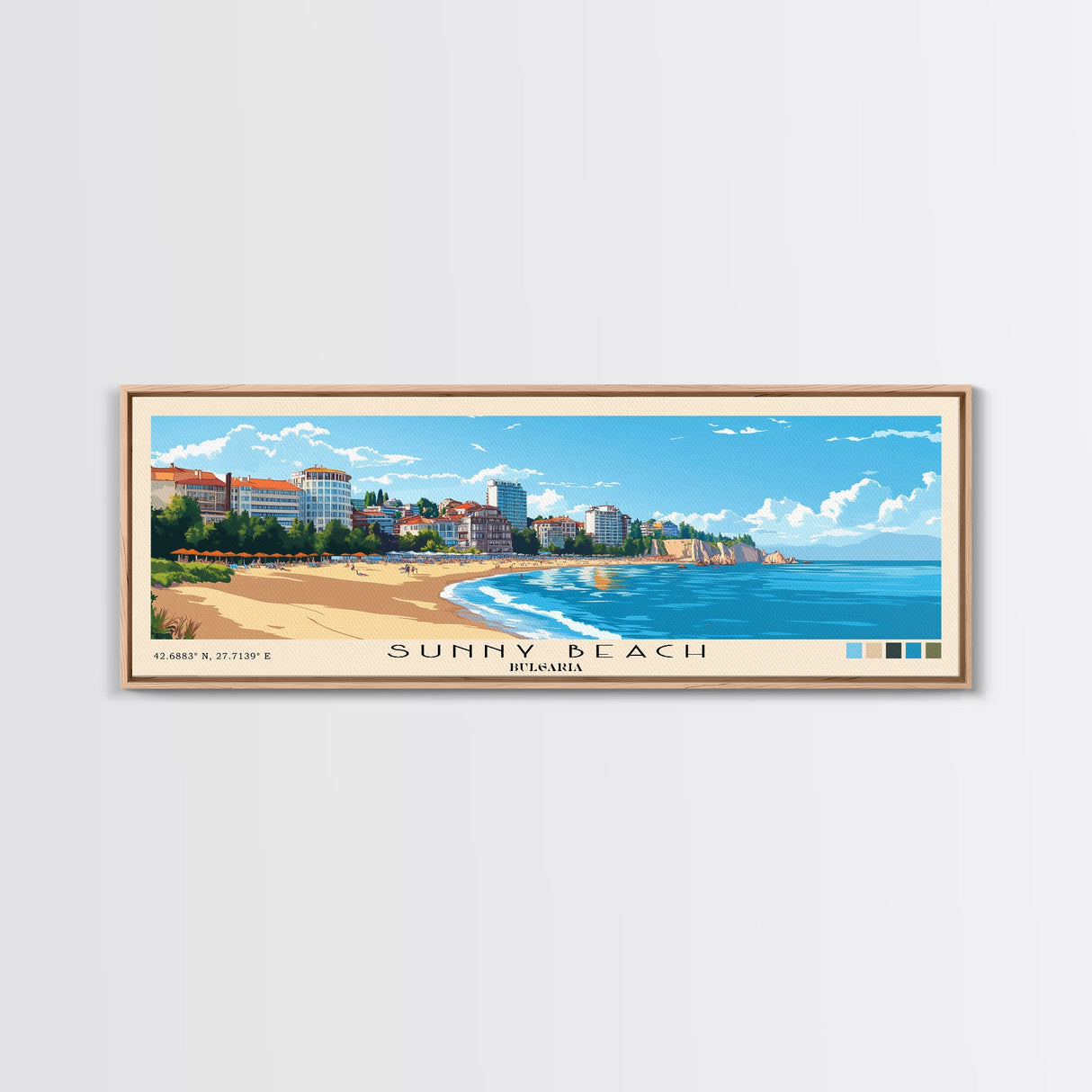 Sunny Beach, Bulgaria Panoramic Print, Vacation Gift, Bulgaria Wall Art, Beach Painting, Beach Decor, Beach Or Lakehouse Art