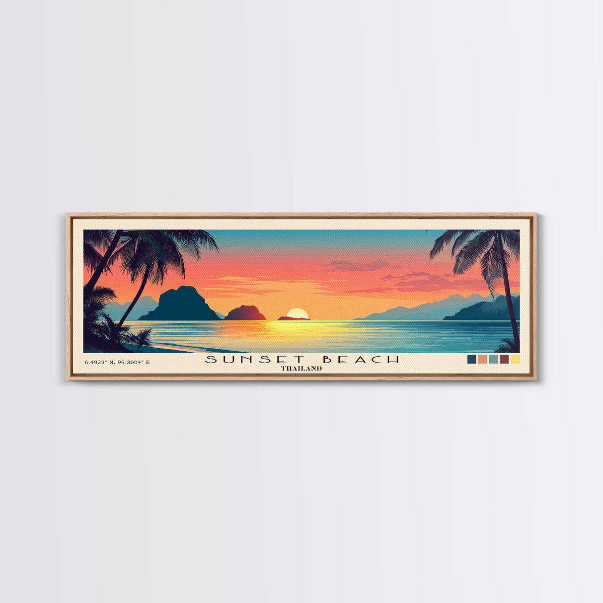 Sunset Beach, Thailand Panoramic Beach Print, Vacation Gift, Thailand Wall Art, Beach Painting, Beach Decor, Beach Painting