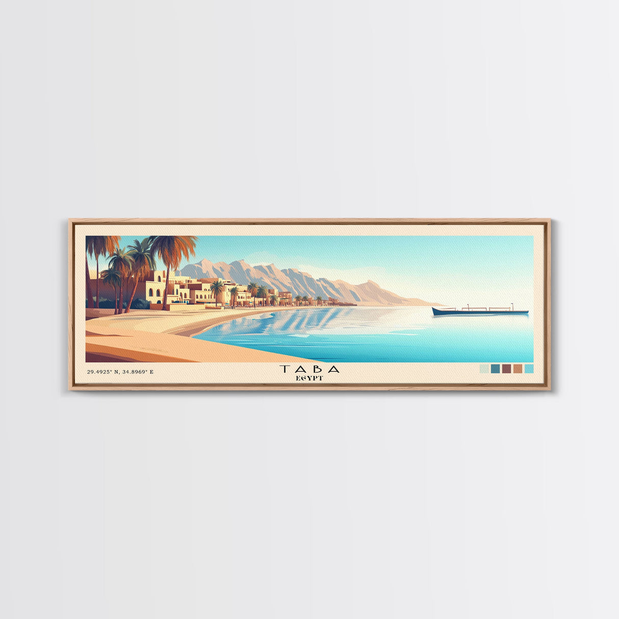 Taba, Egypt Panoramic Print, Vacation Gift, Egypt Wall Art, Beach Painting, Beach Decor, Large Wall Art, Wood Frame Art