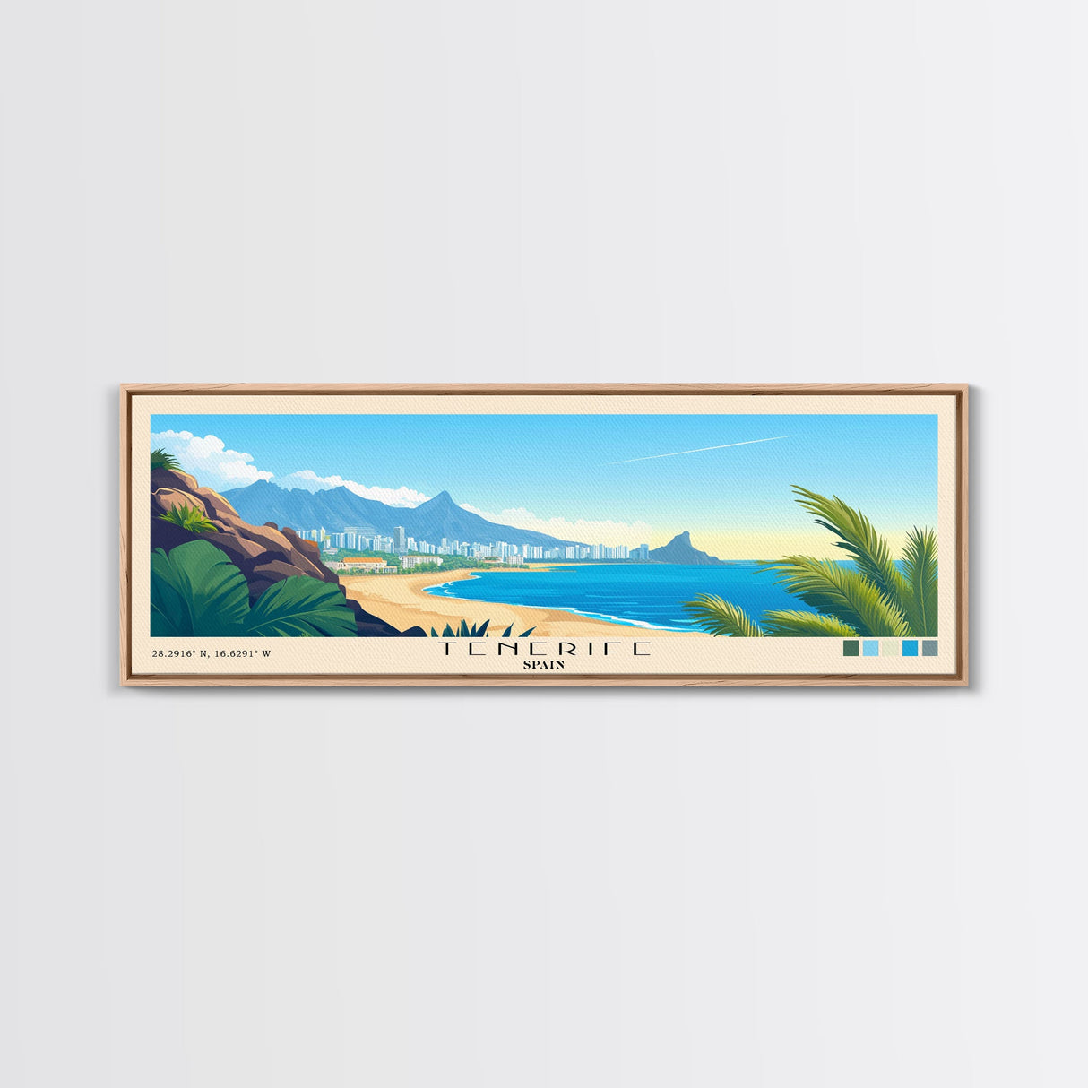 Tenerife, Spain Panoramic Beach Print, Vacation Gift, Spain Wall Art, Framed Canvas Print, Framed Beach Painting