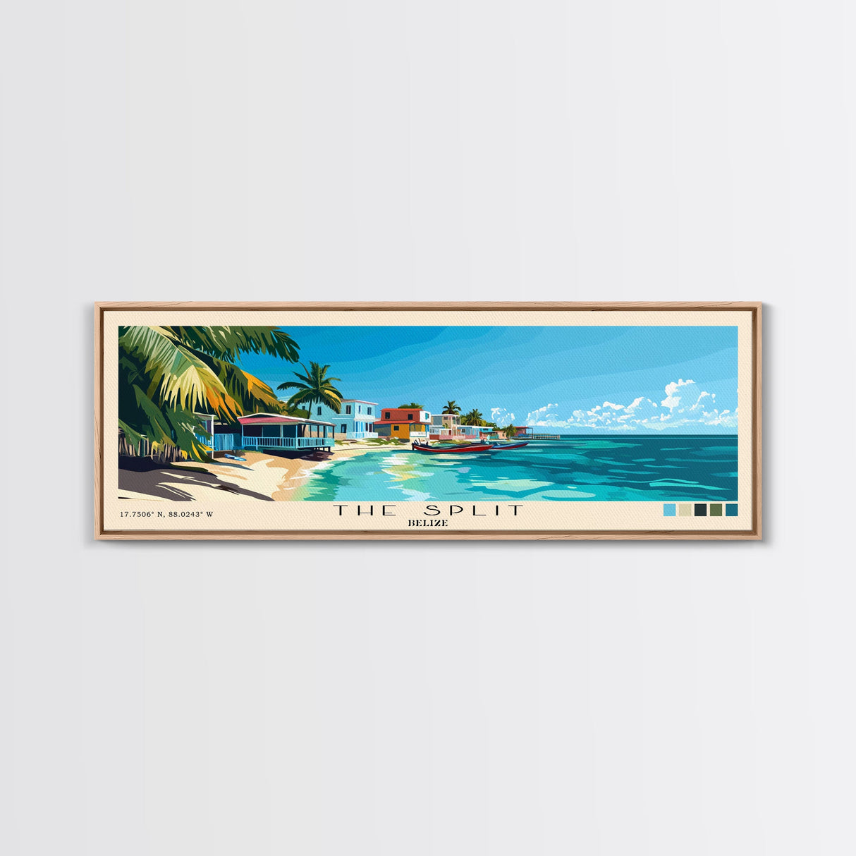 The Split, Belize Panoramic Beach Print, Vacation Gift, Belize Wall Art, Beach Painting, Beach Decor, Beach Painting